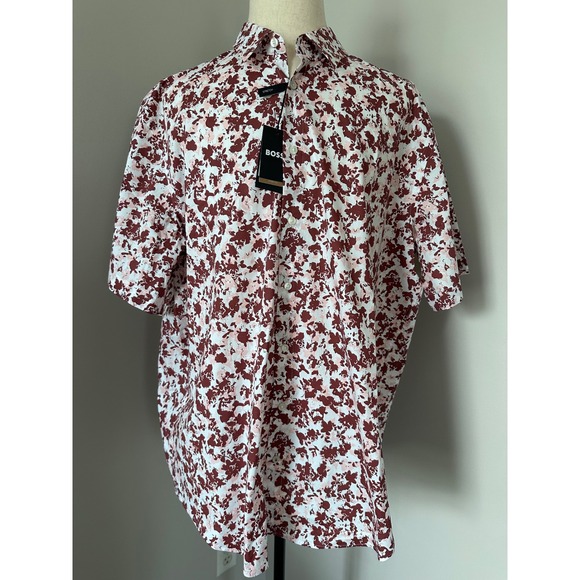 BOSS Floral Print Button Up Short‎ Sleeve Casual Shirt XXL - Picture 1 of 9